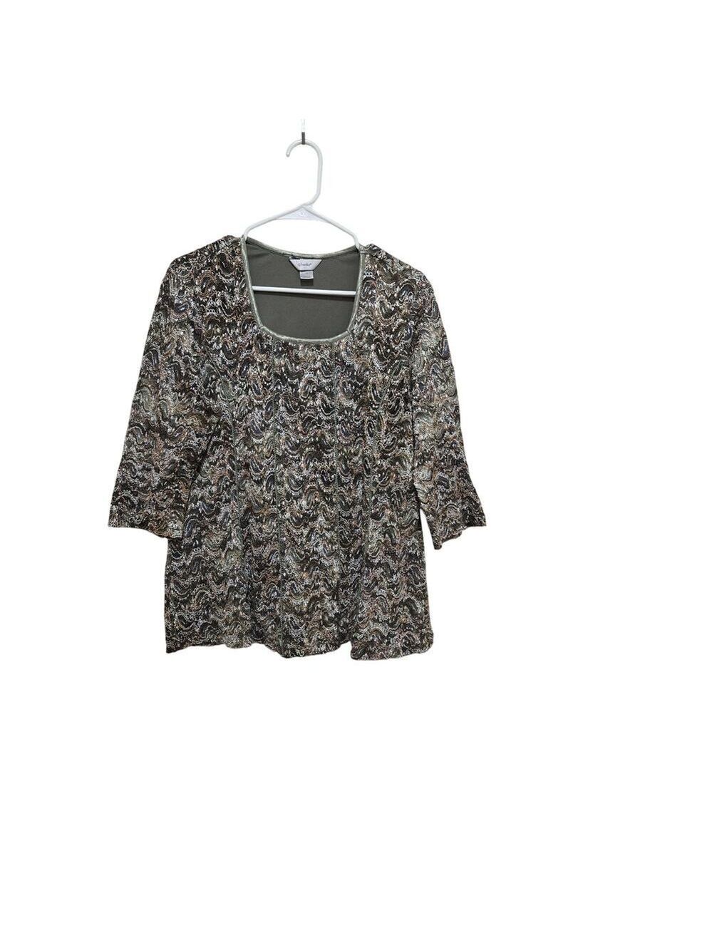 CJ Banks 1X Paisley Textured Top Lined Stretch 3/4 Sleeve